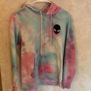 Blue purple and pink tie die alien hoodie